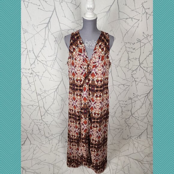 Ronen Chen Artsy Abstract Print Twisted Front Maxi Shift Dress - Picture 1 of 5